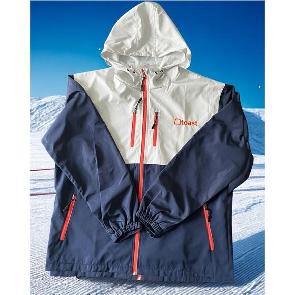 Toast Jacket 2XL Windbreaker Zip Color Block Navy White Orange Embroidered Hoody - Picture 2 of 12